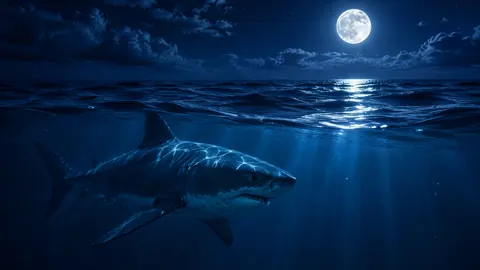 Shark Beneath Full Moon