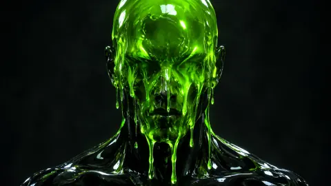 Black Liquid Humanoid With Green Slime