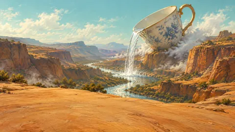 Porcelain Teacup Pouring Canyon River