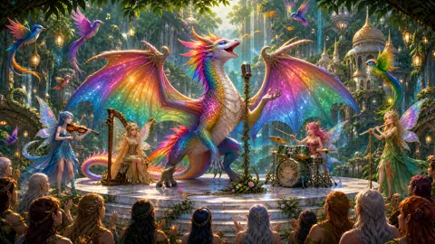 Rainbow Wyvern Singing on Stage