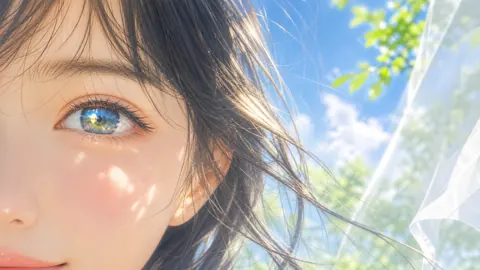 Sunlit Eye With Leaf Reflections
