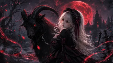 Gothic Girl and Horned Goat