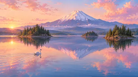 Swan Lake Beneath Volcano