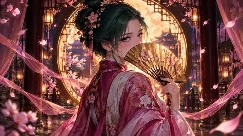 Hanfu Woman With Golden Fan