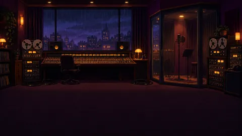Empty Recording Studio at Night
