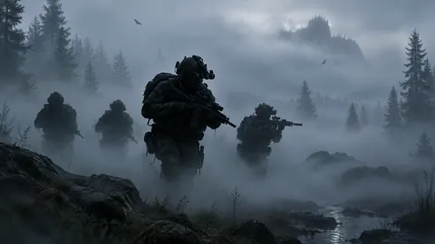 Special Forces in Foggy Forest