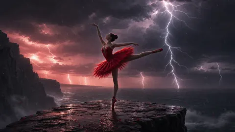 Ballerina on Stormy Cliff