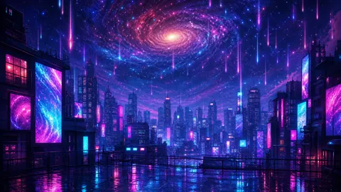 Neon Tokyo Under Galaxy