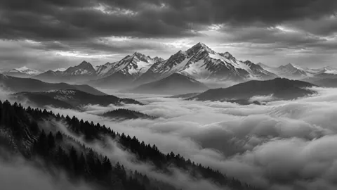 Snowy Peaks Above Clouds