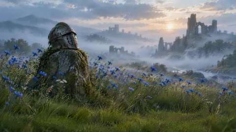 Knight Helmet by Castle Ruins
