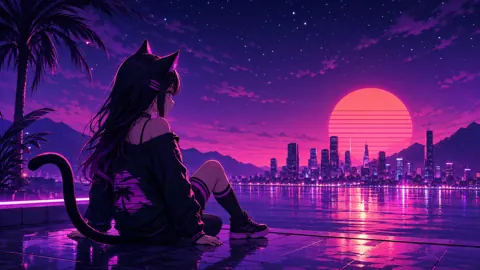 Synthwave Catgirl by Neon Waterfront