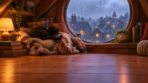 Black Cat by Rainy Window