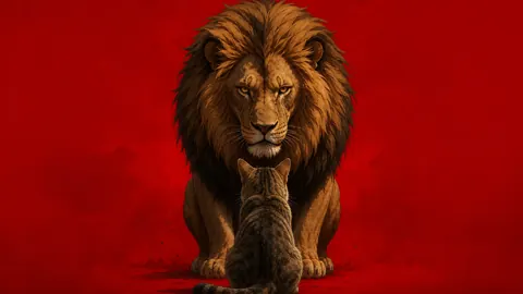 Lion Behind Tabby Cat