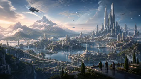 Futuristic City With Large Planet