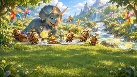 Triceratops Picnic With Clockwork Helpers
