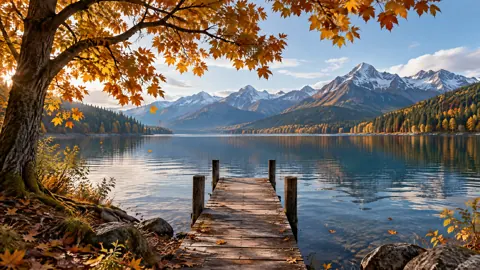 Autumn Dock by Alpine Lake