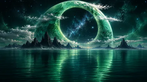 Hollow Jade Planet Over Spires