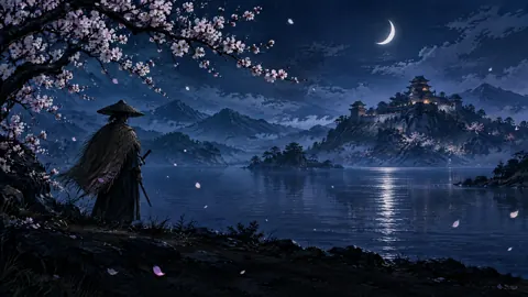 Cloaked Swordsman by Moonlit Lake