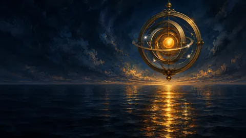 Bronze Astrolabe Over Midnight Sea
