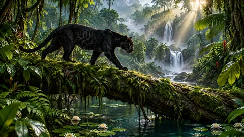 Black Panther on Mossy Log