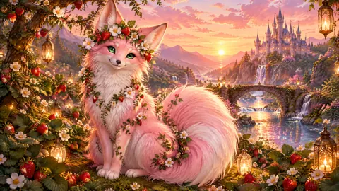 Pink Fox With Strawberry Crown