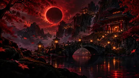 Mountain Sanctuary Under Crimson Eclipse