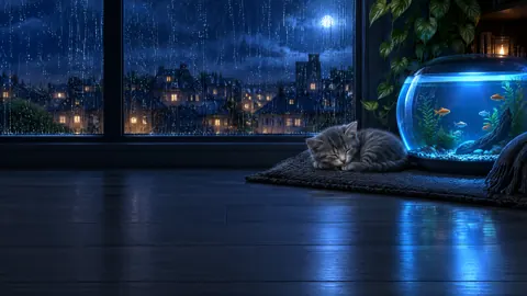 Sleeping Kitten by Aquarium