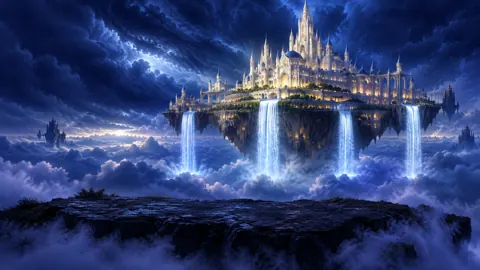 Floating Citadel Above Waterfalls