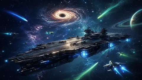 Futuristic Aircraft Carrier in Space