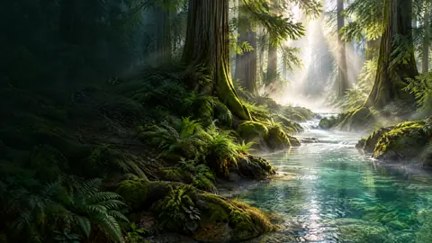 Sunlit Cedar Forest Stream