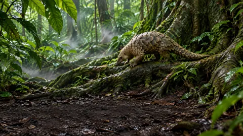 Sunda Pangolin on Rainforest Roots