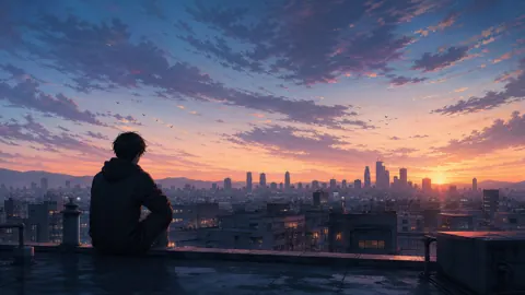 Hoodie Man Above Sunrise City
