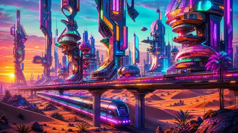 Cyberpunk Desert City Train