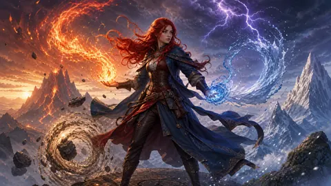 Red-Haired Mage Casting Elements