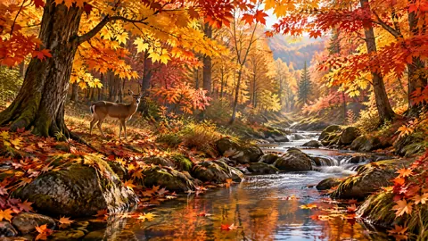 Deer by Autumn Stream