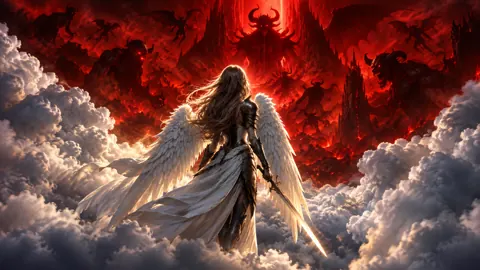 Angel Warrior Facing Hellscape