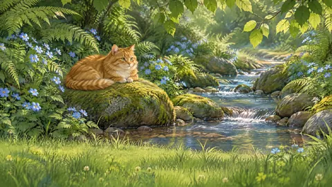 Ginger Cat by Woodland Stream
