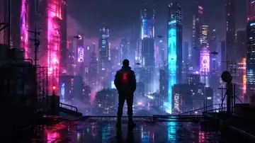 Neon Rooftop Vigil live wallpaper