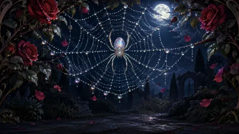 Opalescent Spider in Moonlit Garden