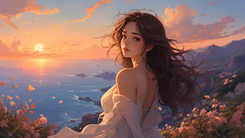Woman in White on Coastal Cliff