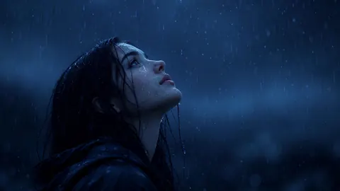 Woman Looking Up in Rain