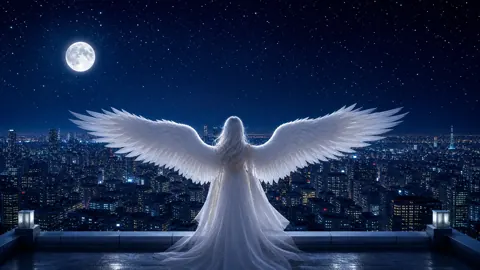 Angel on Rooftop at Night