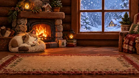 Sleeping Kitten by Fireplace
