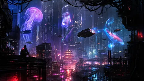 Cyberpunk City With Giant Jellyfish