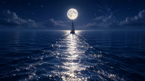 Sailboat Beneath Full Moon