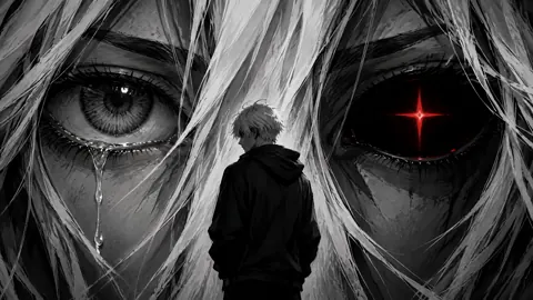 White-Haired Figure Before Giant Eyes