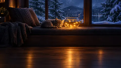 Sleeping Kitten With Fireflies