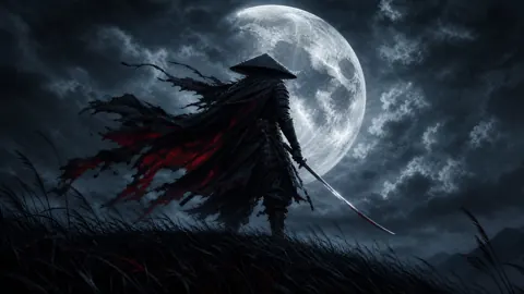 Samurai Before Giant Moon