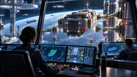 Freighter Approaching Earth Station
