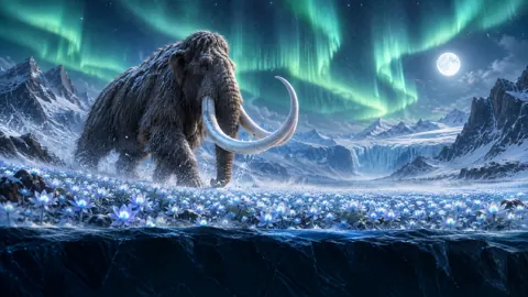 Woolly Mammoth Among Ice Flowers